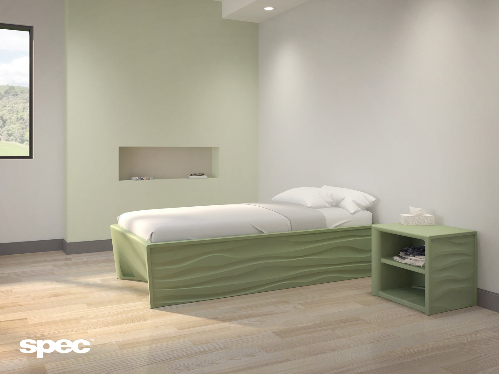 Hardi Behavioral Health Bedroom Furniture Set – Patient Bed, Mattress & Night Tables