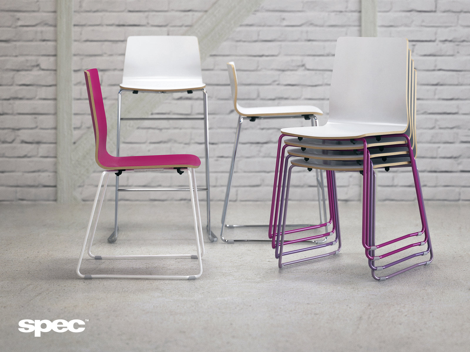 SPEC Jazzy Chairs & Stools – Customizable, Stackable Seating for Modern Spaces