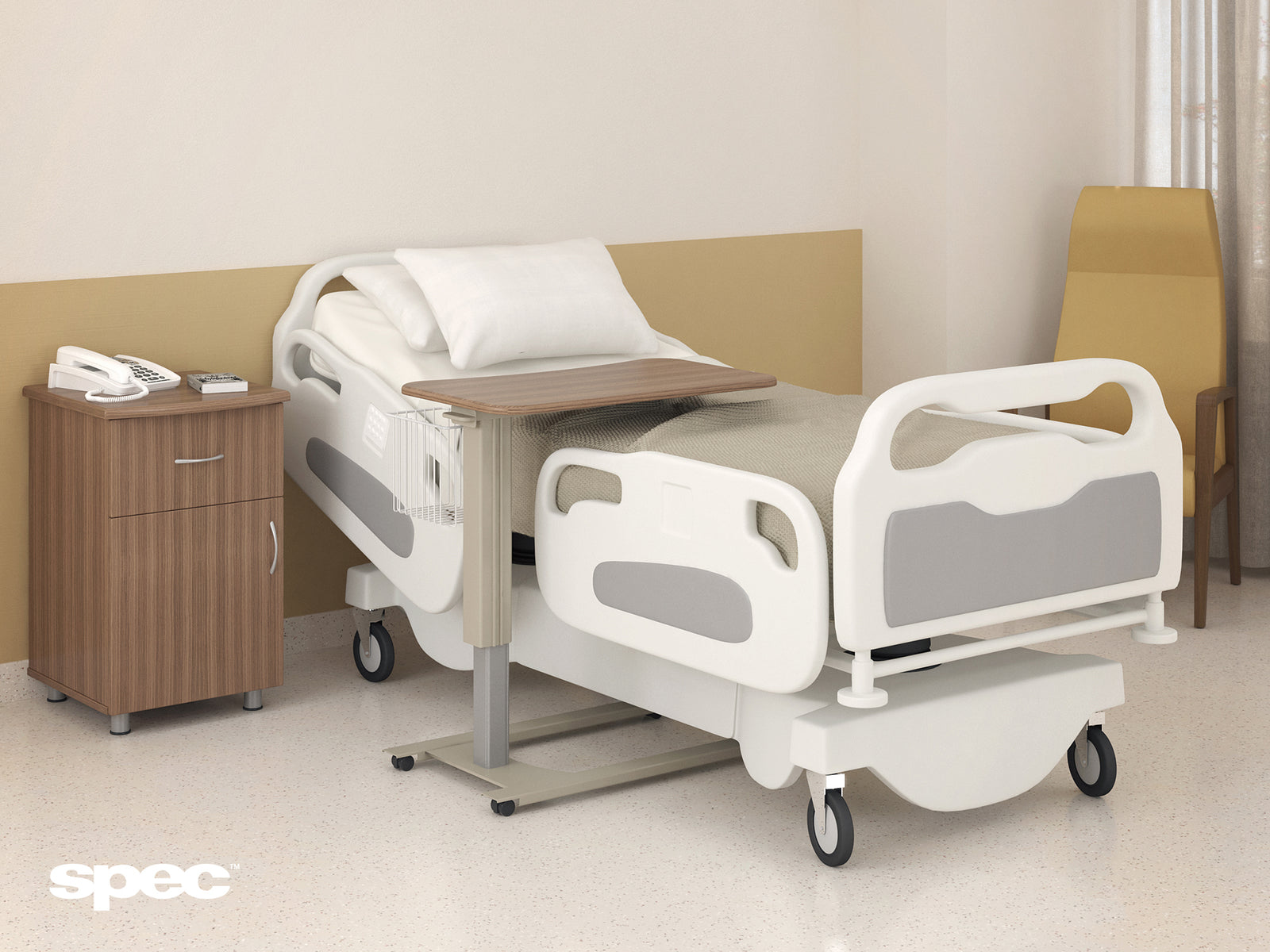 SPEC Overbed Tables – Adjustable Hospital Tables with Infection-Resistant Features