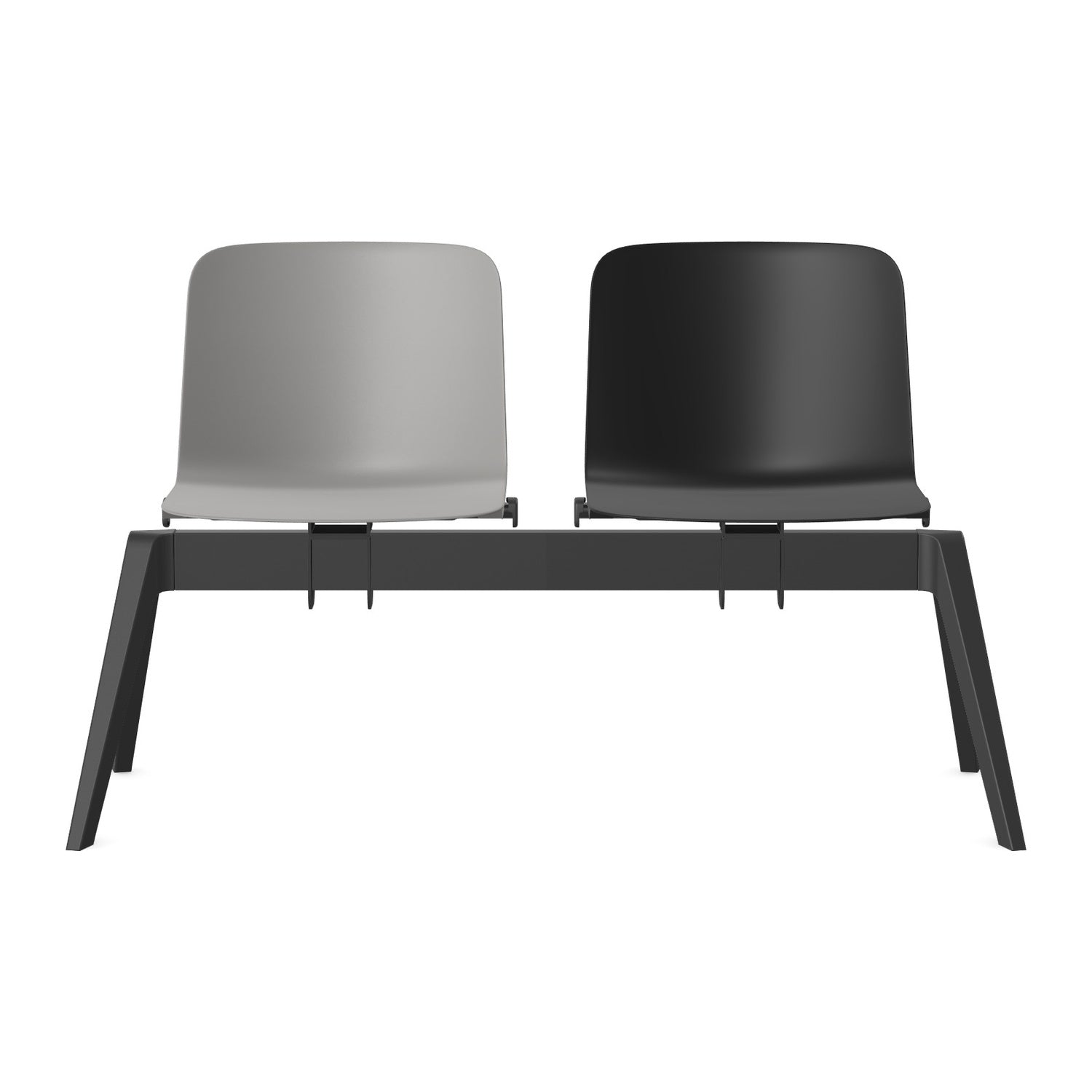 Allora 2-position beam — Allseating chairbuilder render; example shell colours